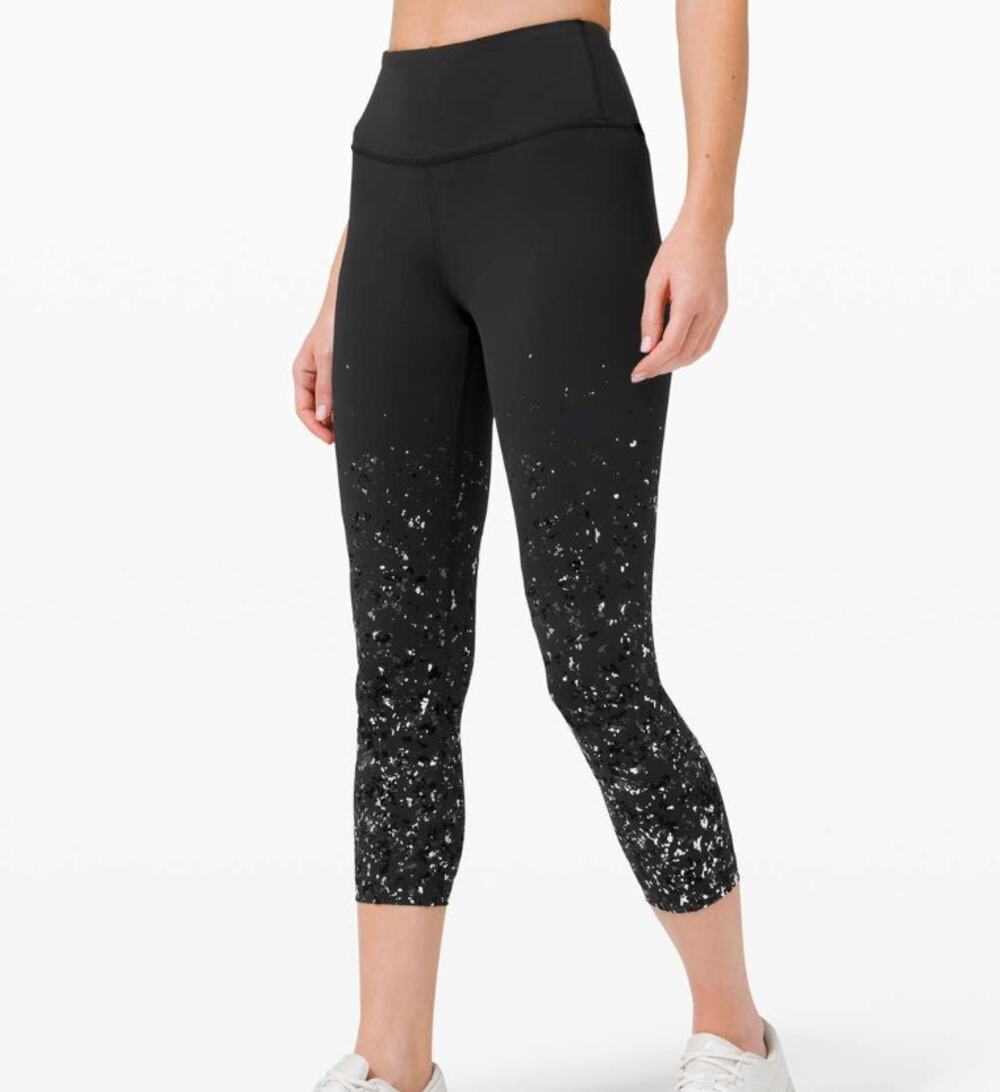 Lululemon Speed Wunder Mid Rise Crop Legging Speckle Shine Black Sz 8